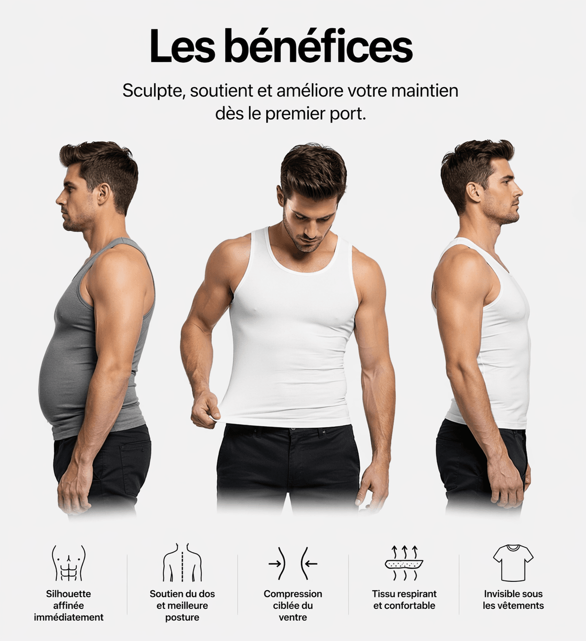 Débardeur gainant homme : ventre plat immédiat sous les vêtements - FORMLIFT